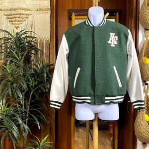 Abercrombie Kids Varsity Jacket 13/14 Green White Letterman Bomber Youth M NWOT